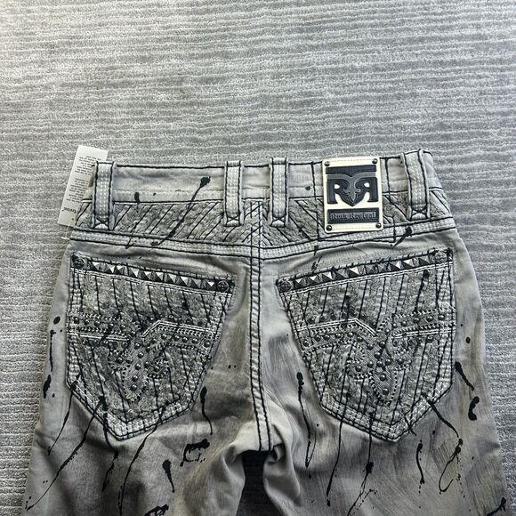 NEW Rock Revival Jeans Mens 30x30 Gray Denim Pants Wilson Paint Splatter Cement